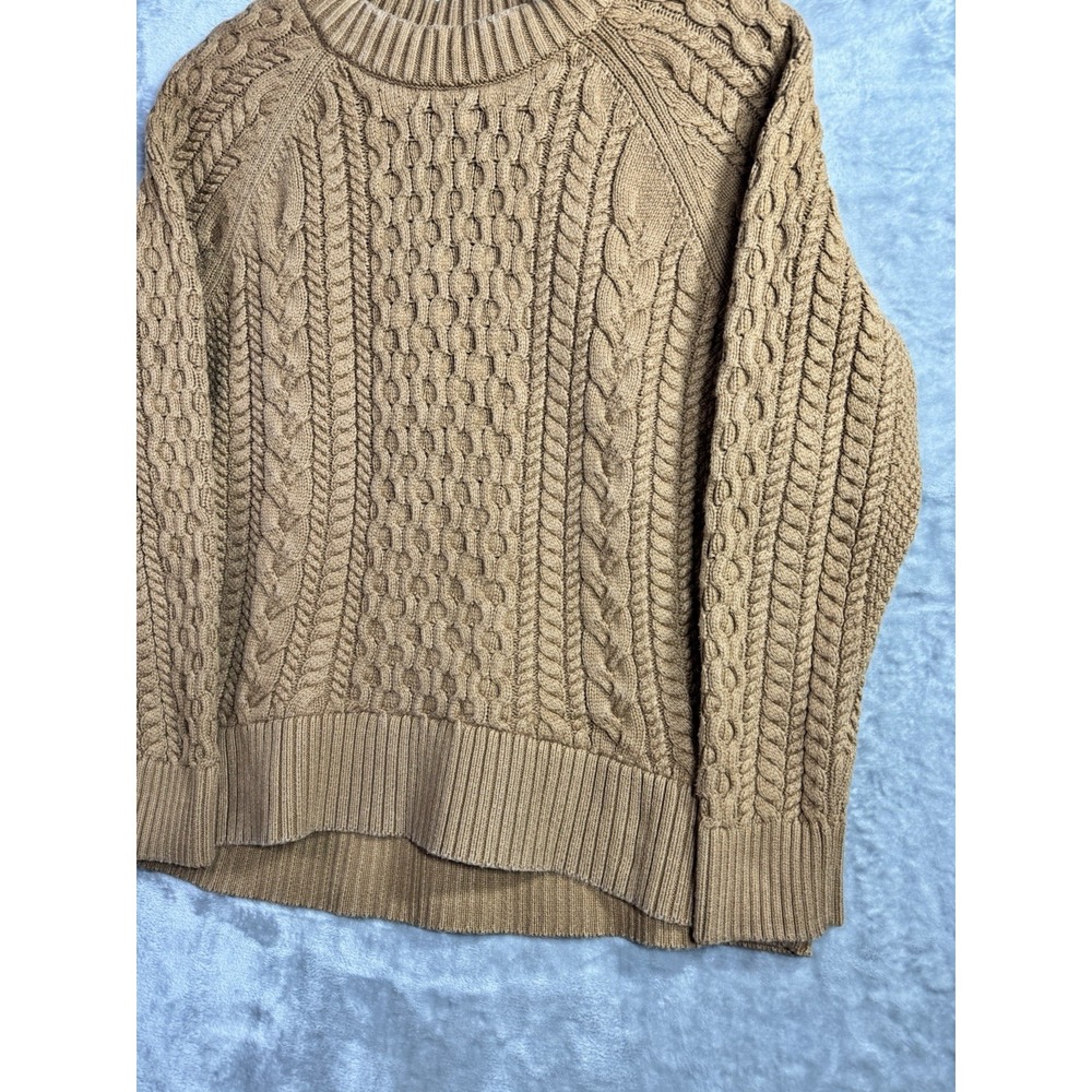 J Crew Fisherman Cable Knit Chunky Pullover Sweater Brown Womens Large Cotton - Picture 4 of 8
